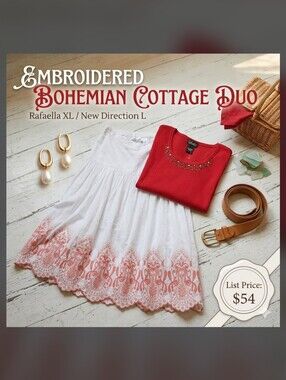 Rafaella Burgundy Embellished Cap Sleeve Blouse: XL + New Diection Skirt: L Set
